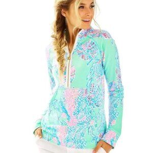 Lilly Pulitzer UPF 50+ Skipper Popover Minty Fresh Fansea Coral Large EUC